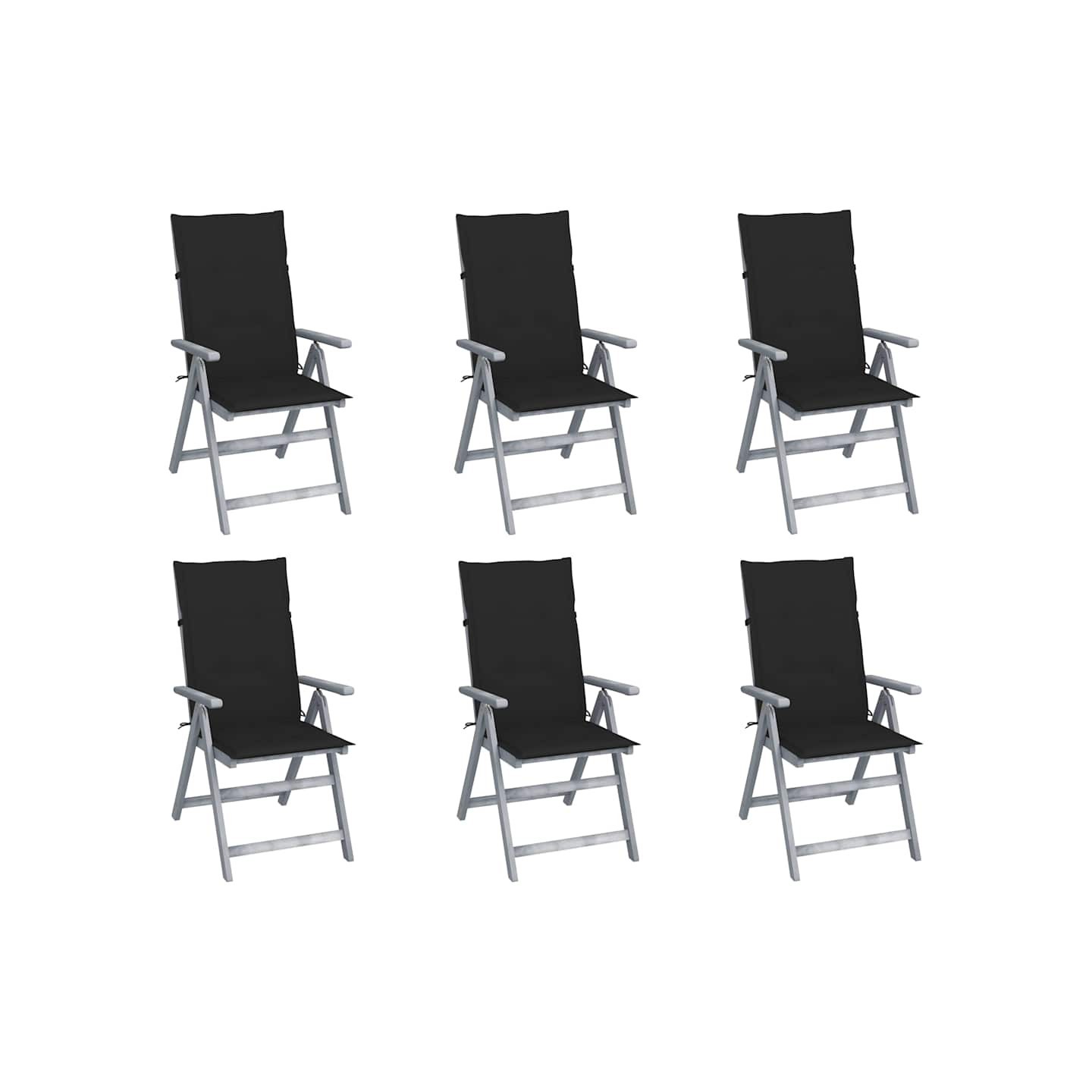 Chaises inclinables de jardin lot de 6 et coussins Bois acacia