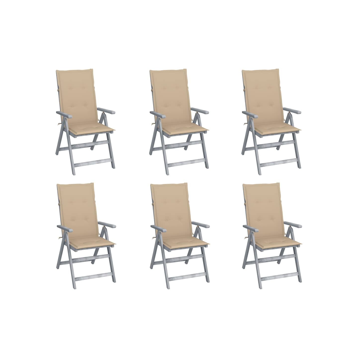 Chaises inclinables de jardin lot de 6 et coussins Bois acacia