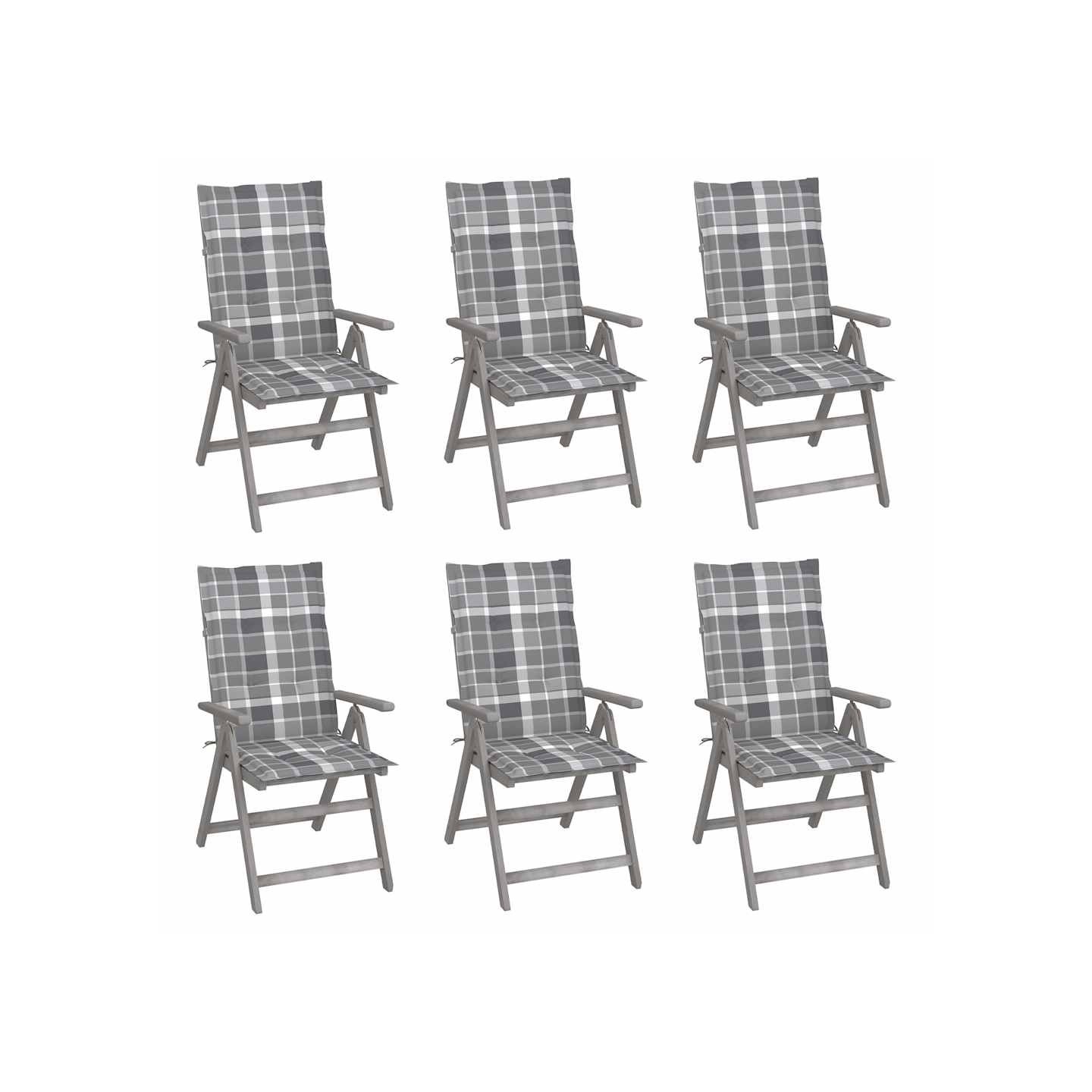 Chaises inclinables de jardin lot de 6 et coussins Bois acacia