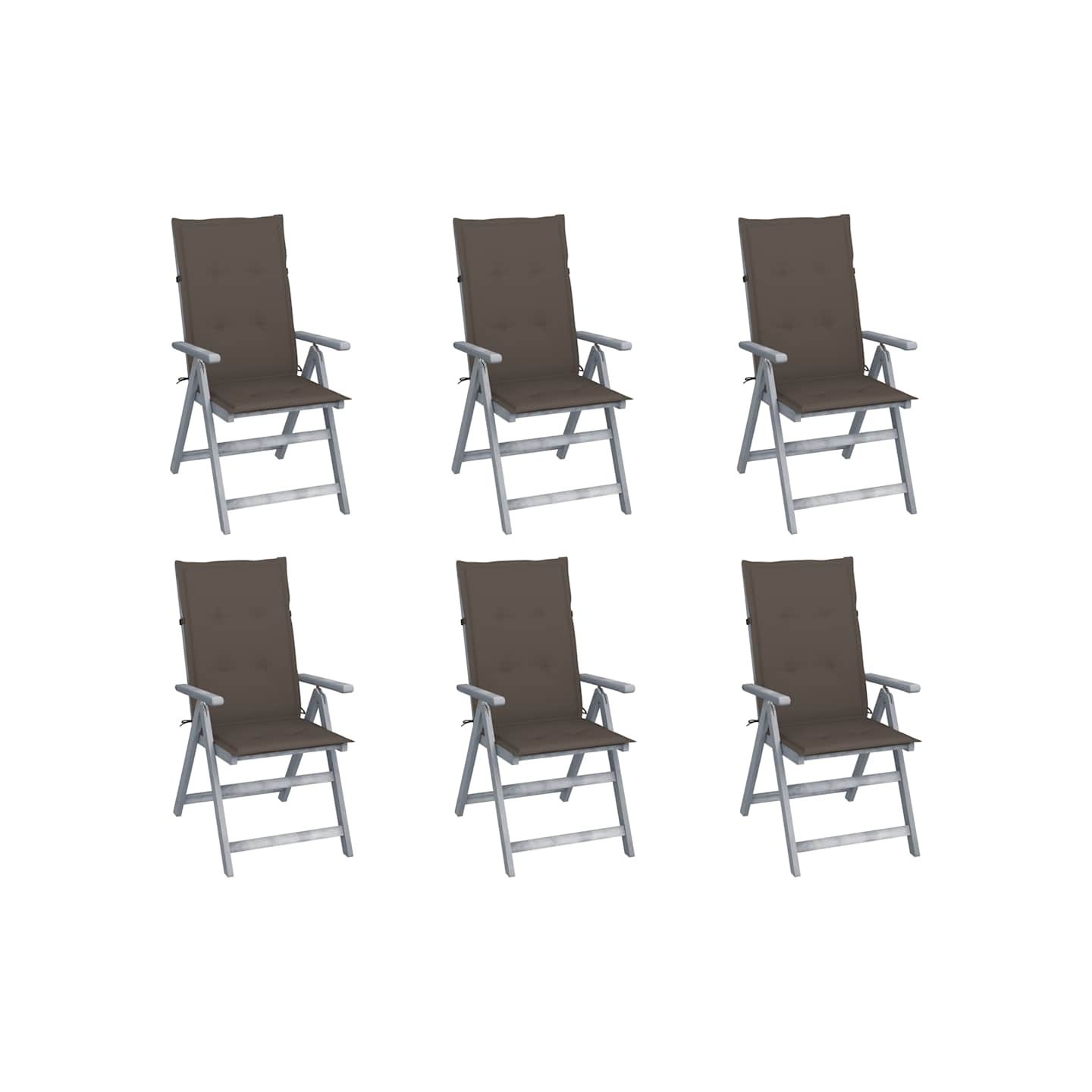 Chaises inclinables de jardin lot de 6 et coussins Bois acacia