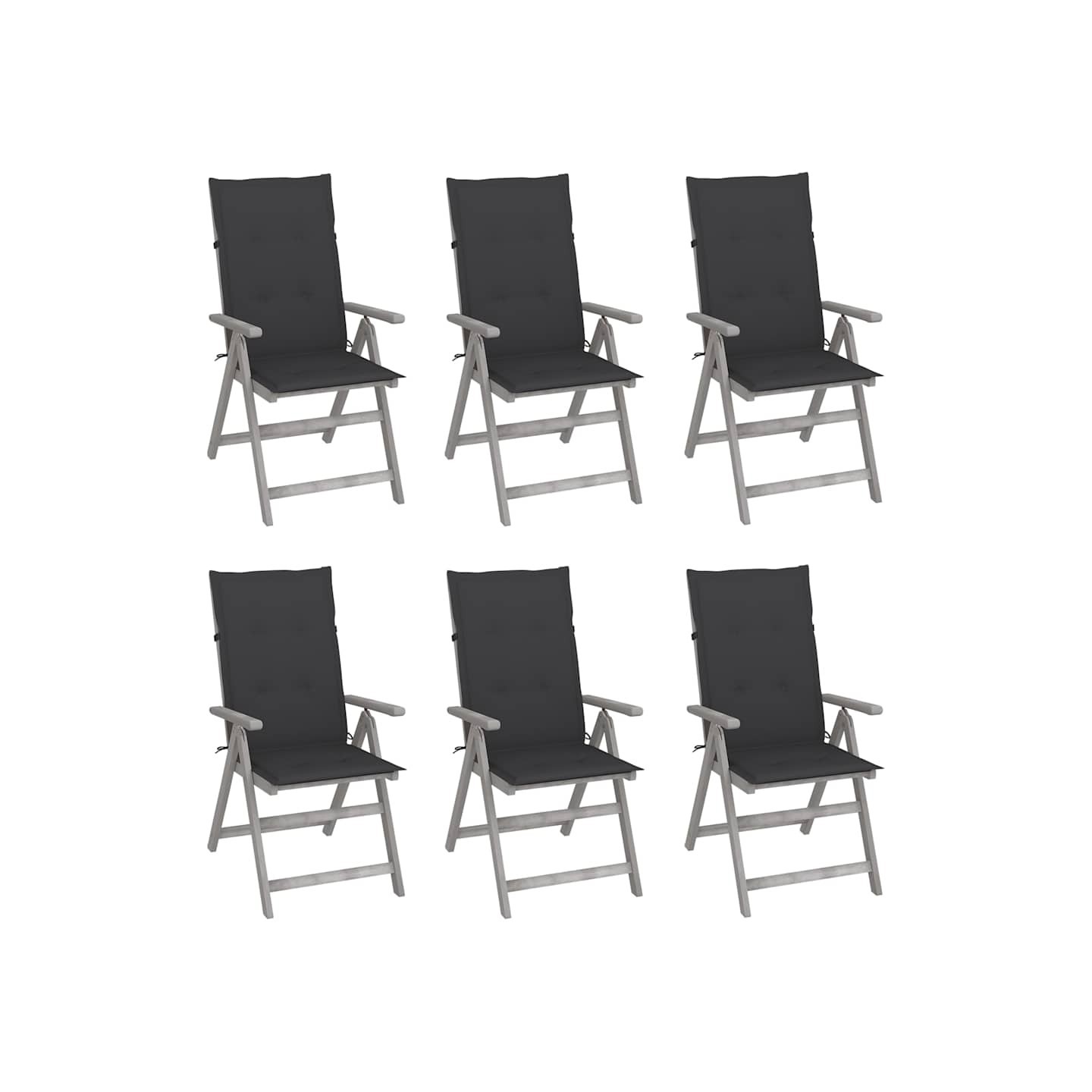 Chaises inclinables de jardin lot de 6 et coussins Bois acacia