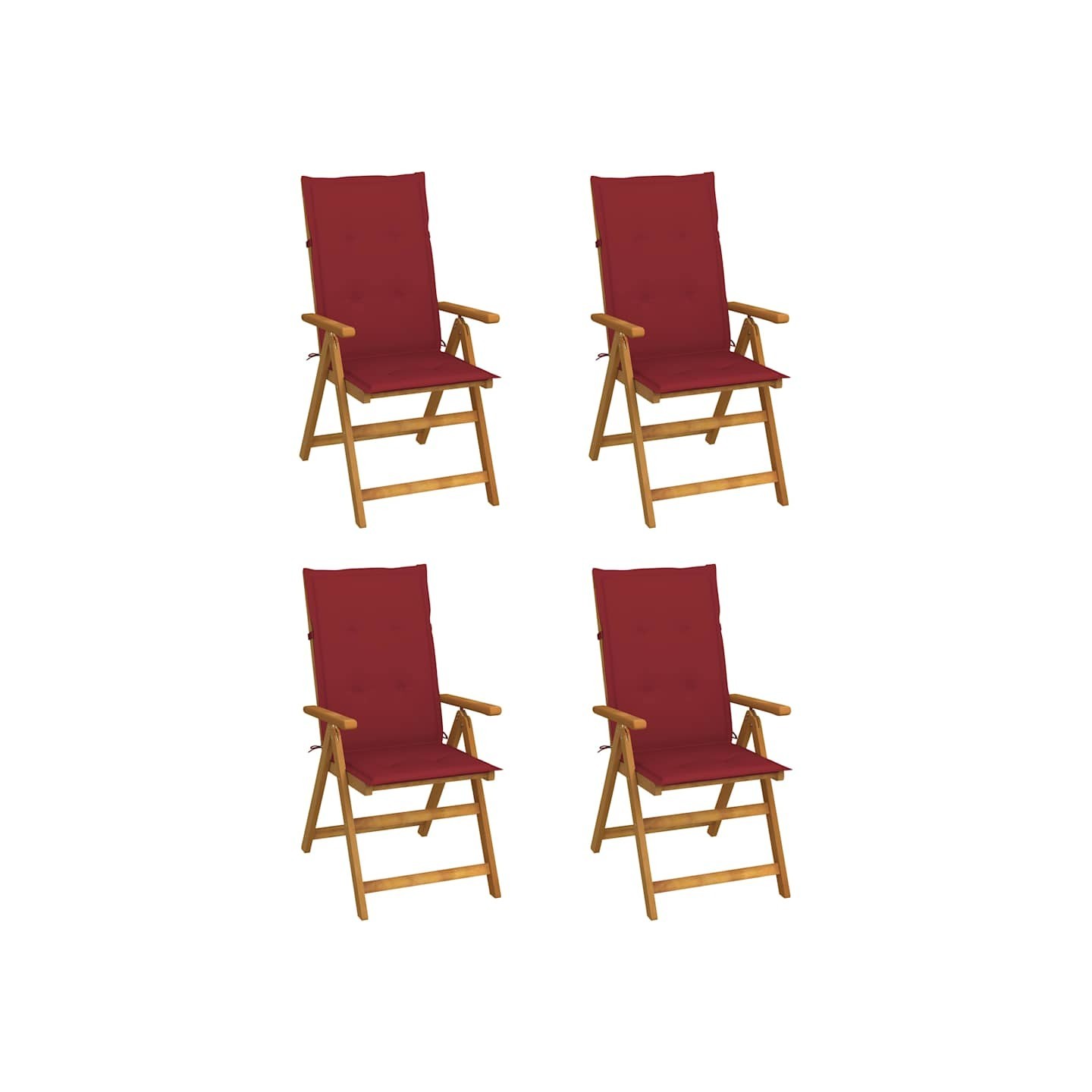 Fauteuils pliants inclinables 4 pièces avec coussins en bois d'acacia massif