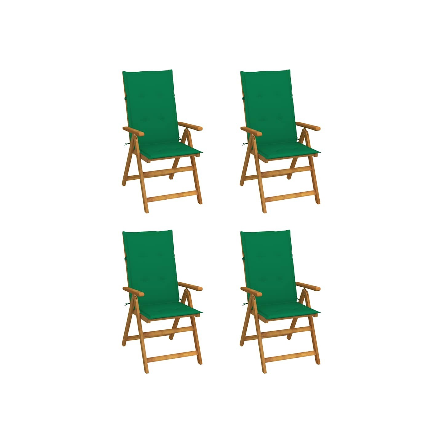 Fauteuils pliants inclinables 4 pièces avec coussins en bois d'acacia massif