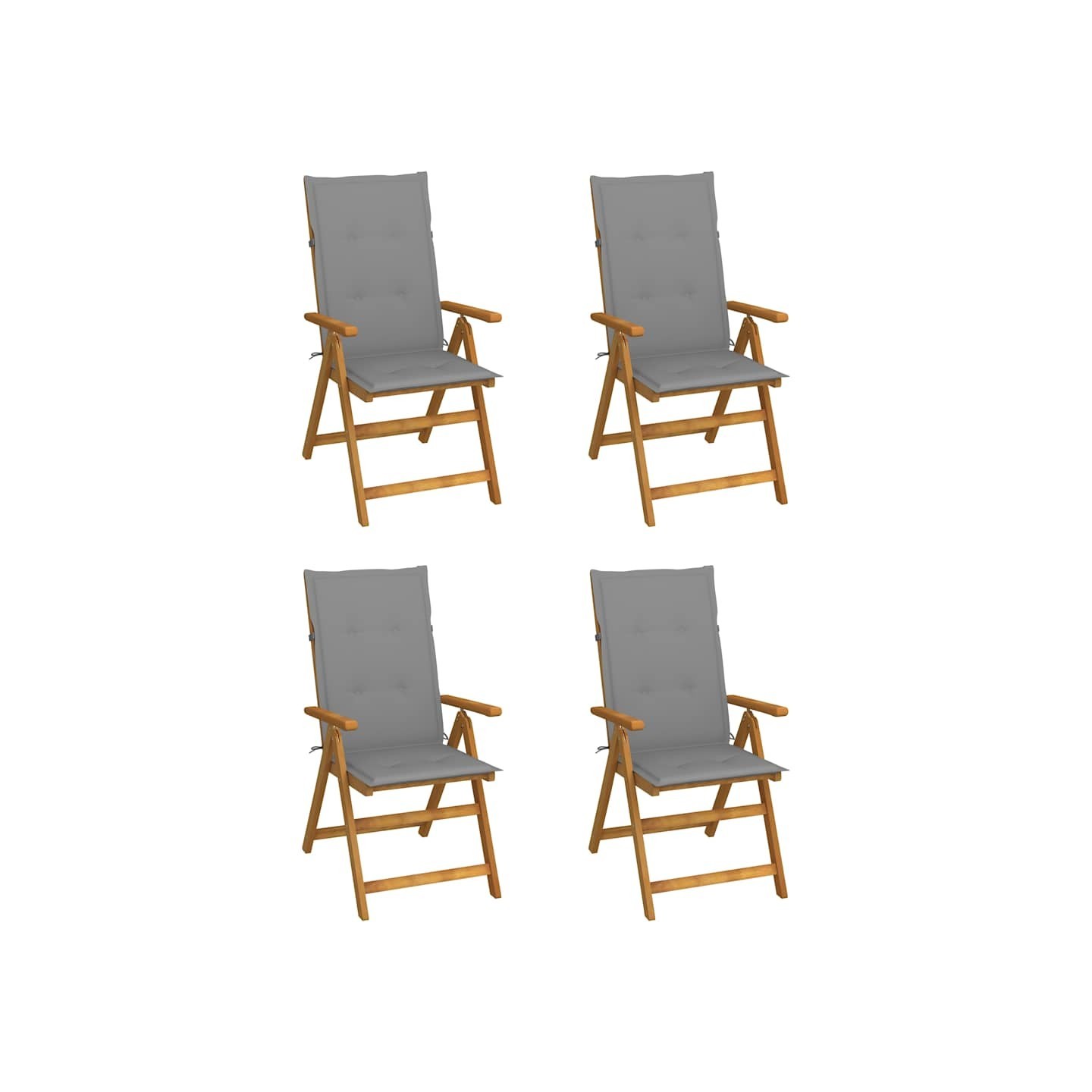 Fauteuils pliants inclinables 4 pièces avec coussins en bois d'acacia massif