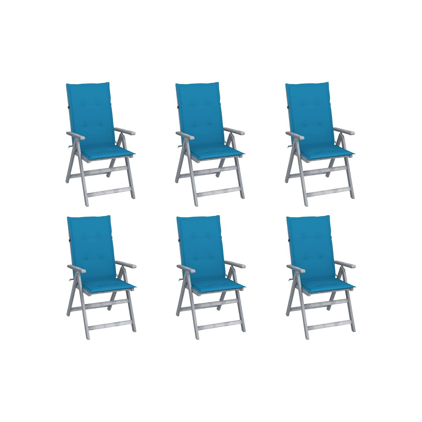 Chaises inclinables de jardin lot de 6 et coussins Bois acacia