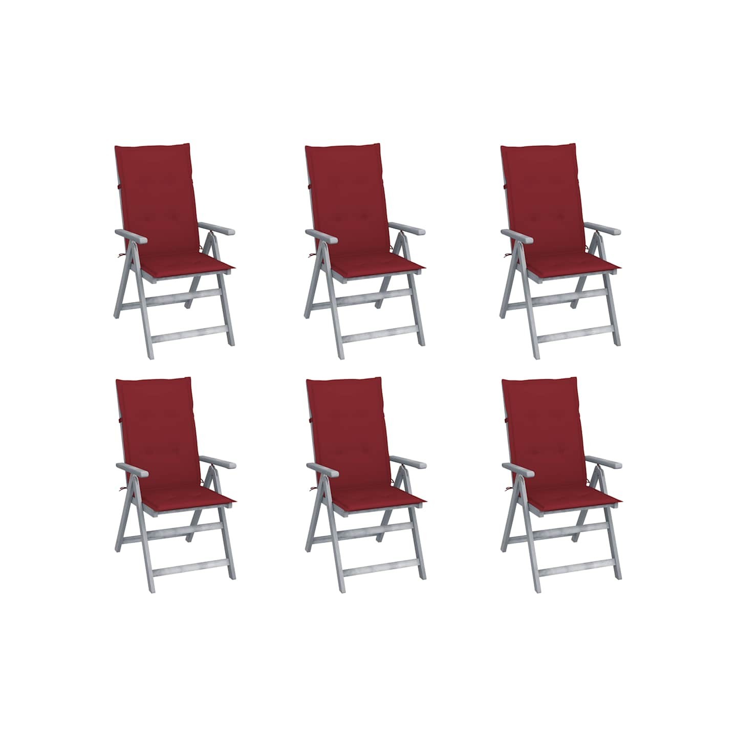 Chaises inclinables de jardin lot de 6 et coussins Bois acacia