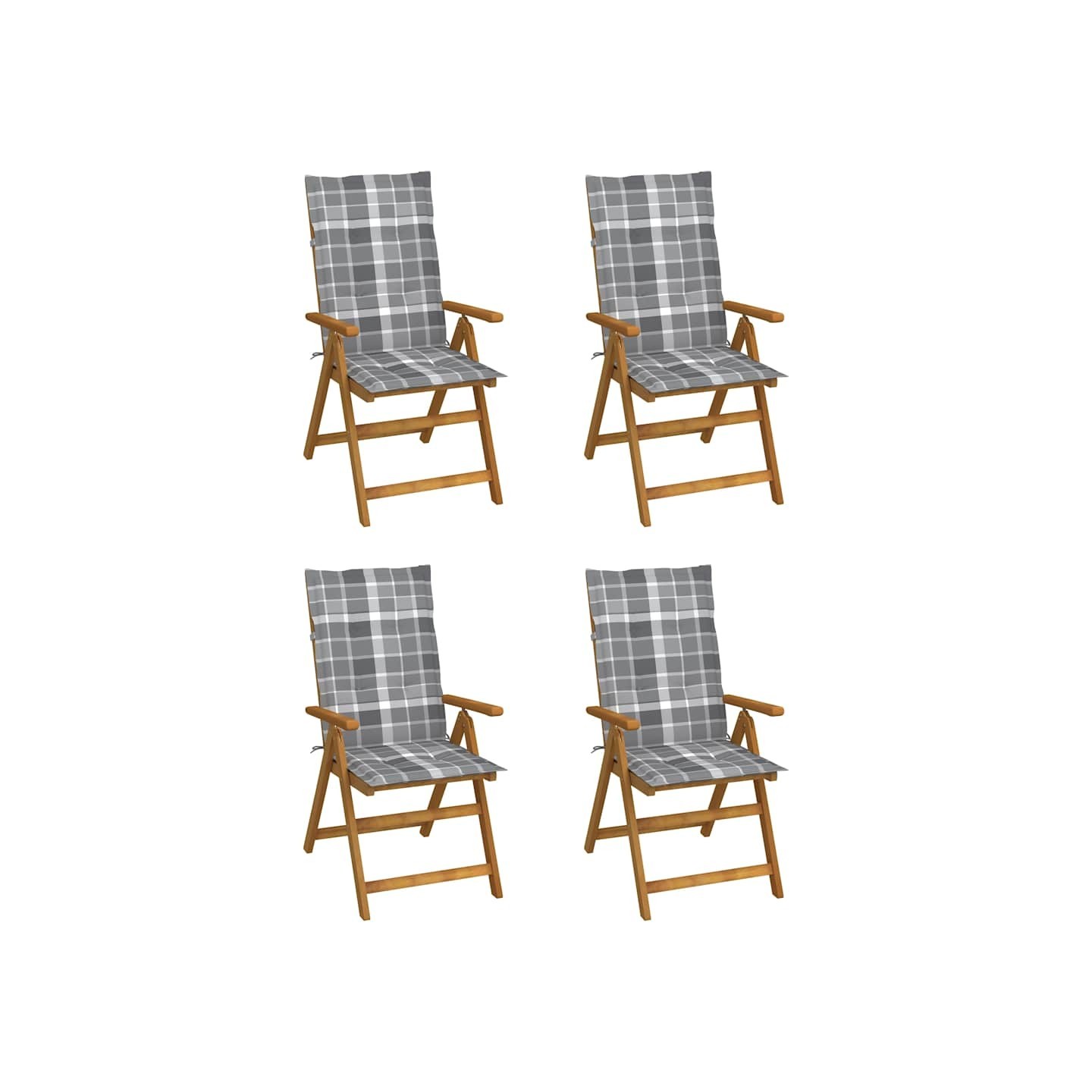 Fauteuils pliants inclinables 4 pièces avec coussins en bois d'acacia massif
