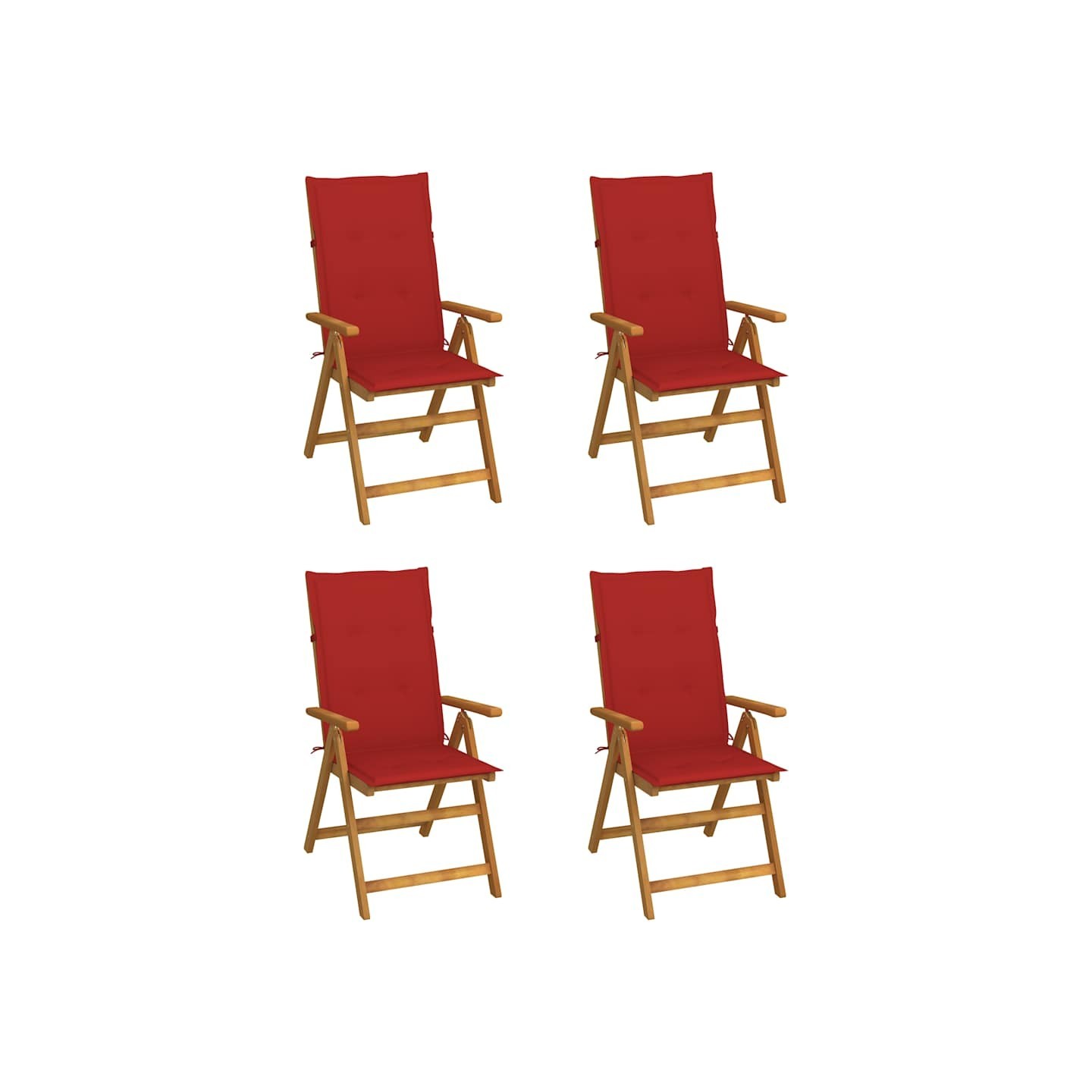 Fauteuils pliants inclinables 4 pièces avec coussins en bois d'acacia massif