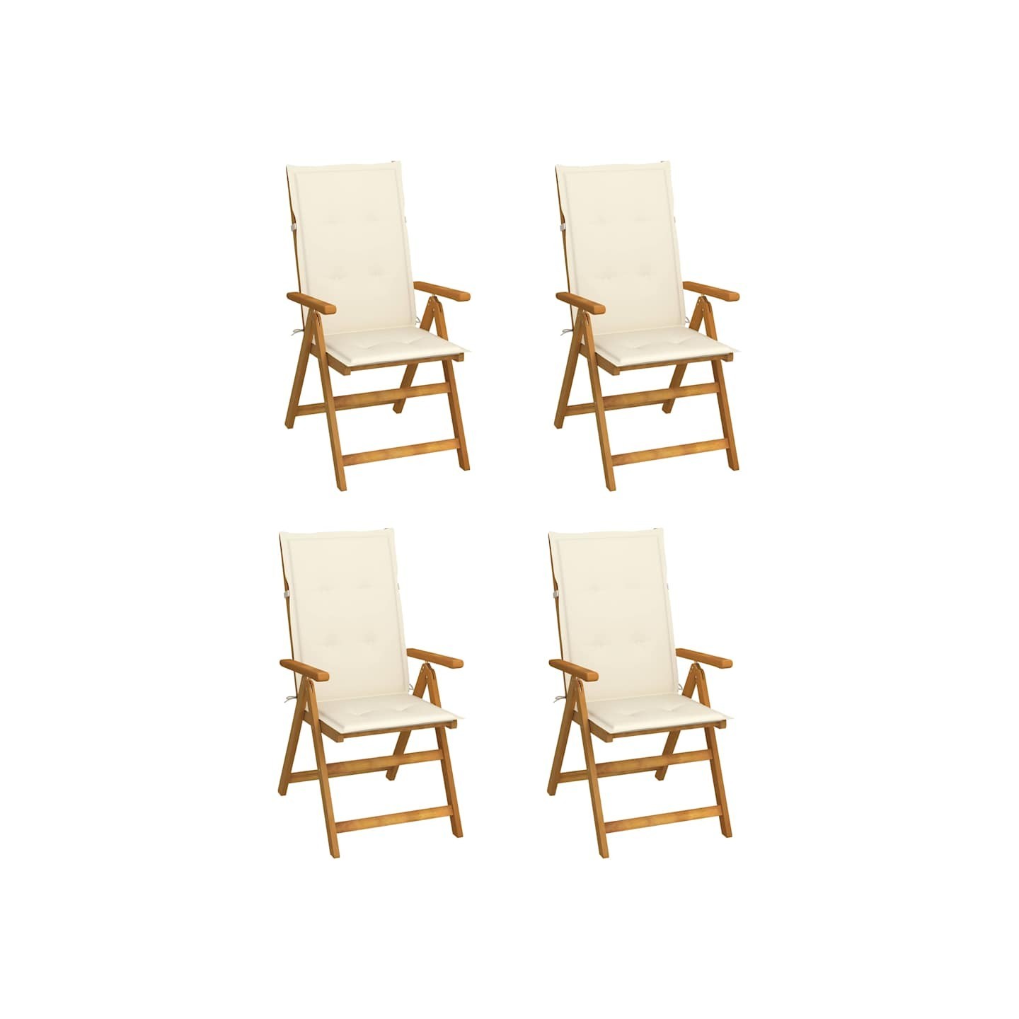 Fauteuils pliants inclinables 4 pièces avec coussins en bois d'acacia massif