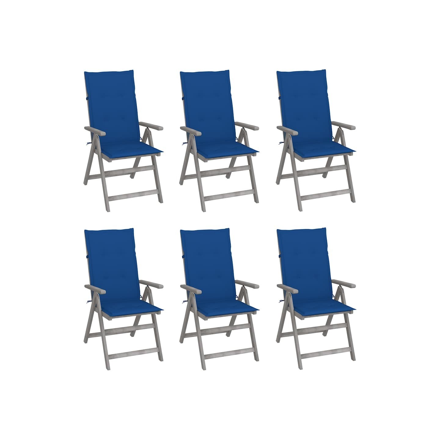 Chaises inclinables de jardin lot de 6 et coussins Bois acacia