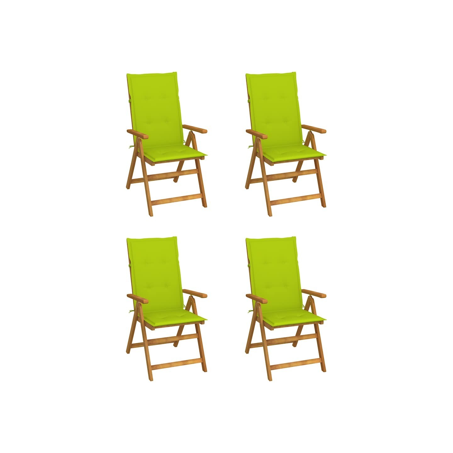 Fauteuils pliants inclinables 4 pièces avec coussins en bois d'acacia massif