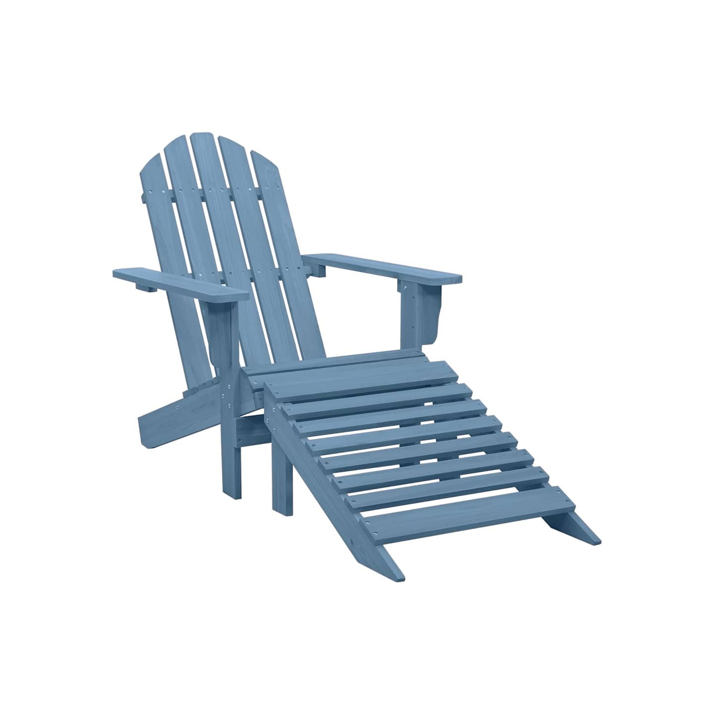 Chaise de jardin Adirondack avec pouf bois de sapin solide bleu