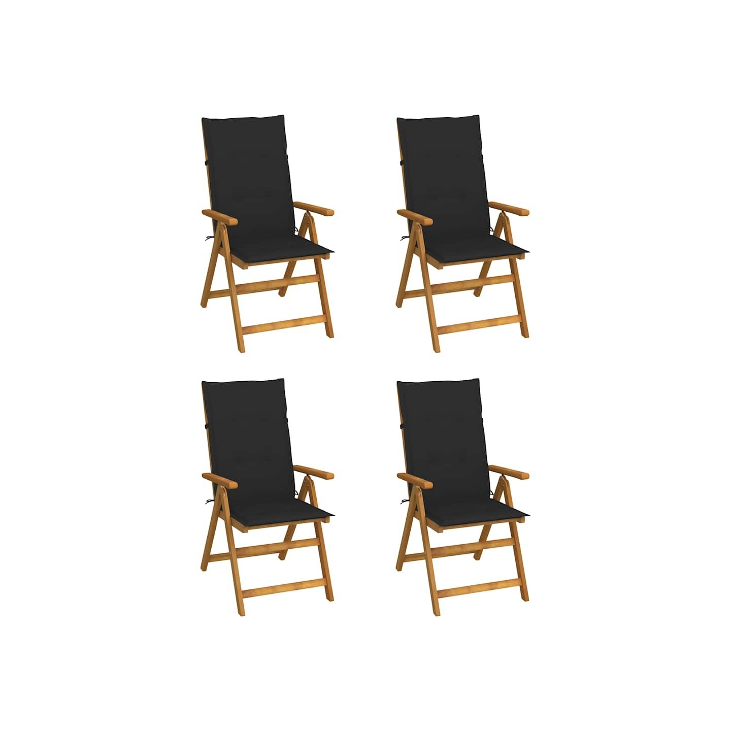 Fauteuils pliants inclinables 4 pièces avec coussins en bois d'acacia massif