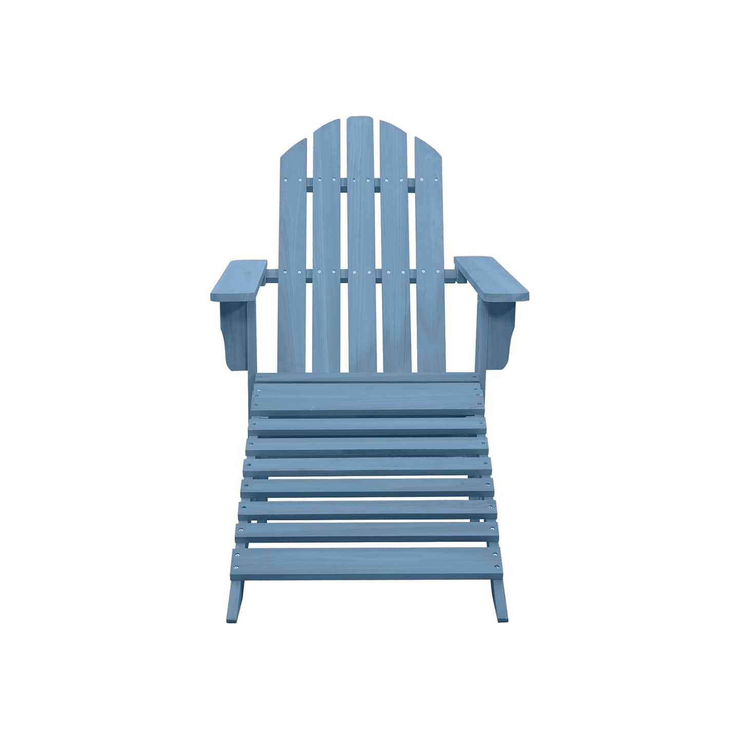 Chaise de jardin Adirondack avec pouf bois de sapin solide bleu