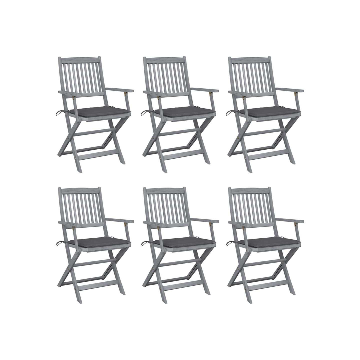 Chaises pliantes 6 pièces avec coussins en bois d'acacia massif