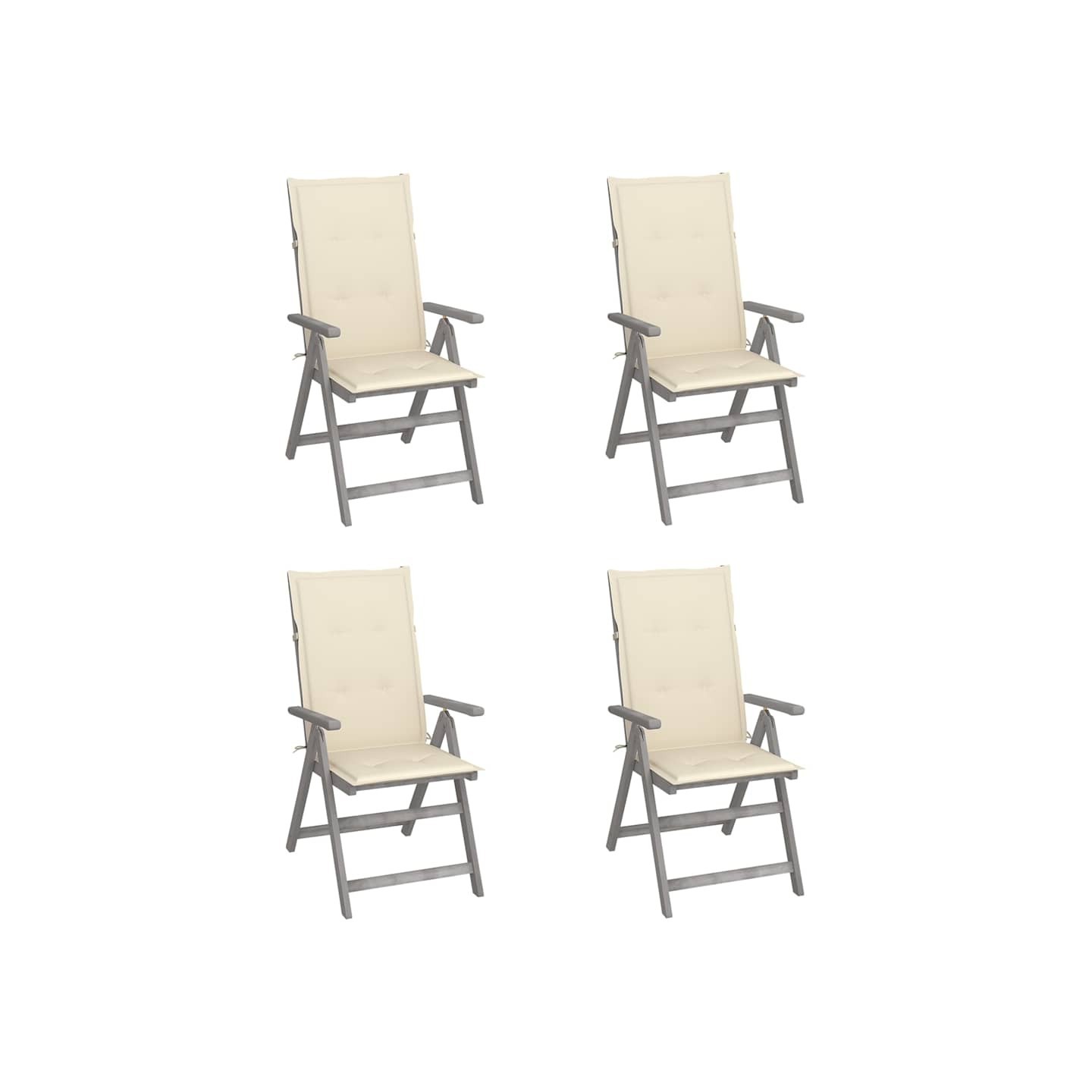 Chaises inclinables de jardin lot de 4 et coussins Bois acacia