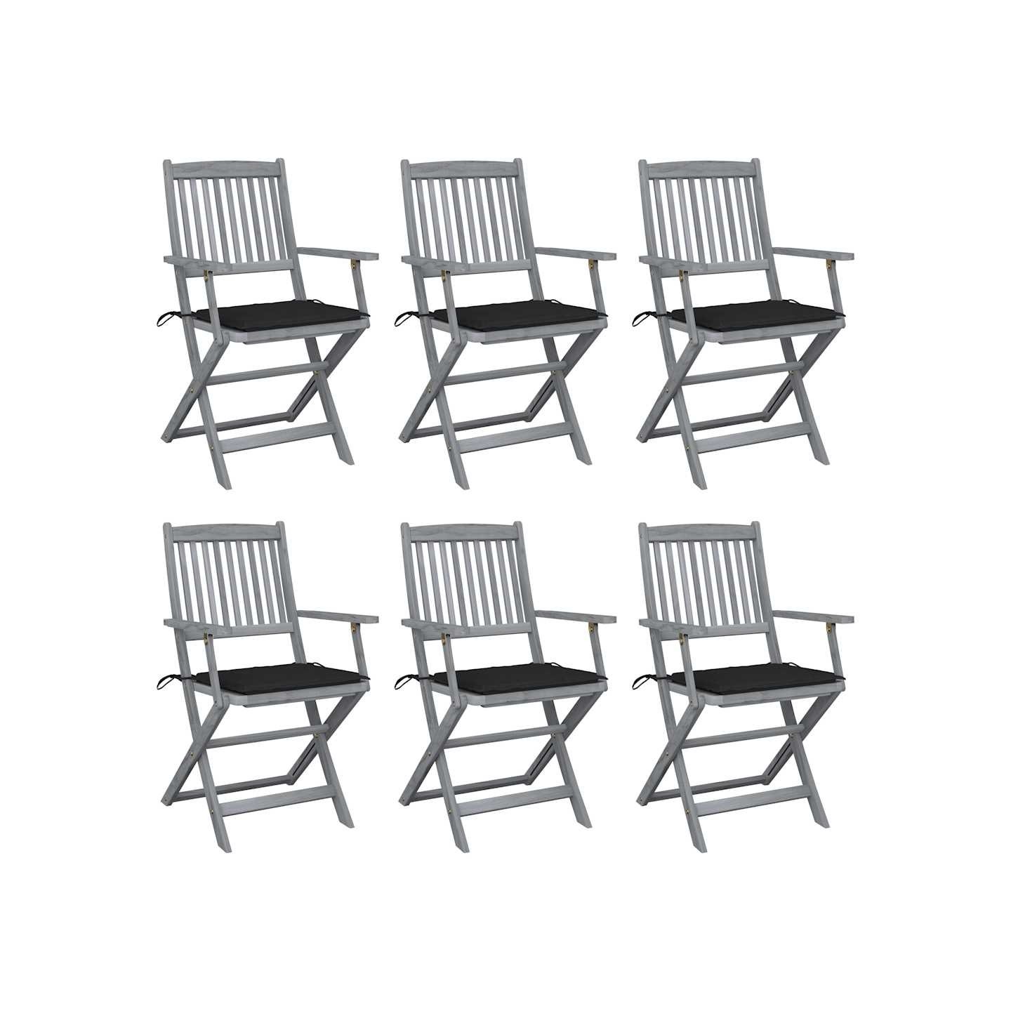 Chaises pliantes 6 pièces avec coussins en bois d'acacia massif