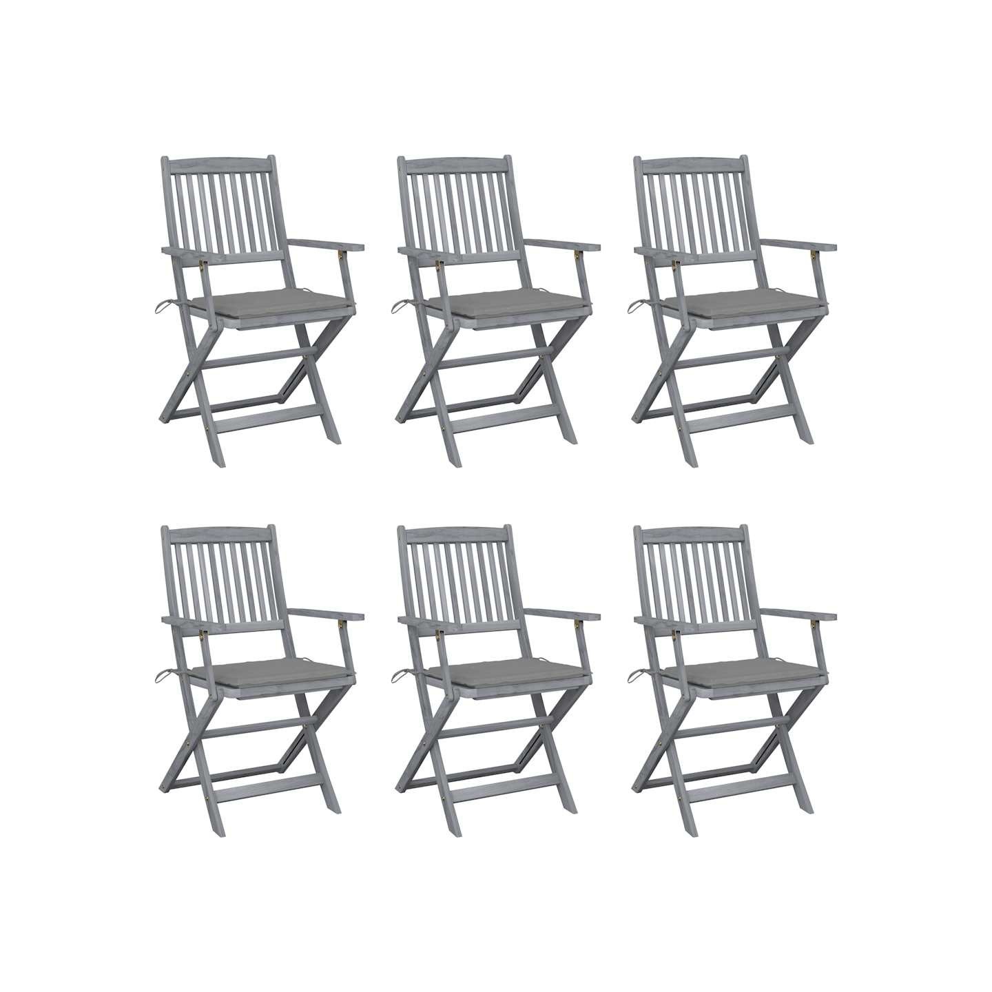 Chaises pliantes 6 pièces avec coussins en bois d'acacia massif