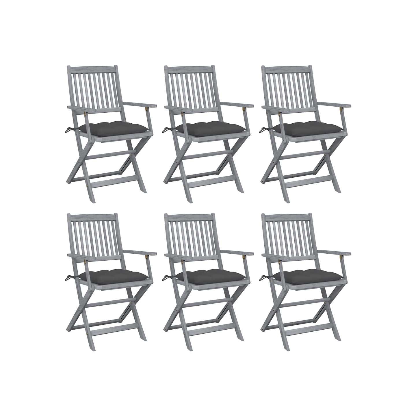 Chaises pliantes 6 pièces avec coussins en bois d'acacia massif