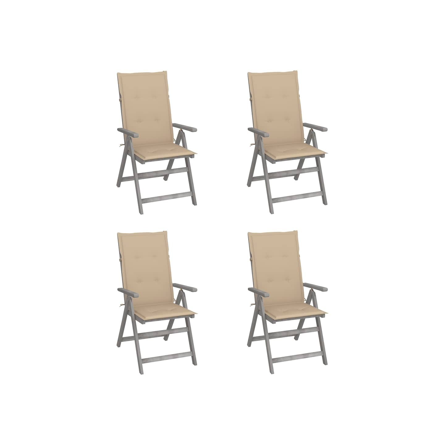 Chaises inclinables de jardin lot de 4 et coussins Bois acacia