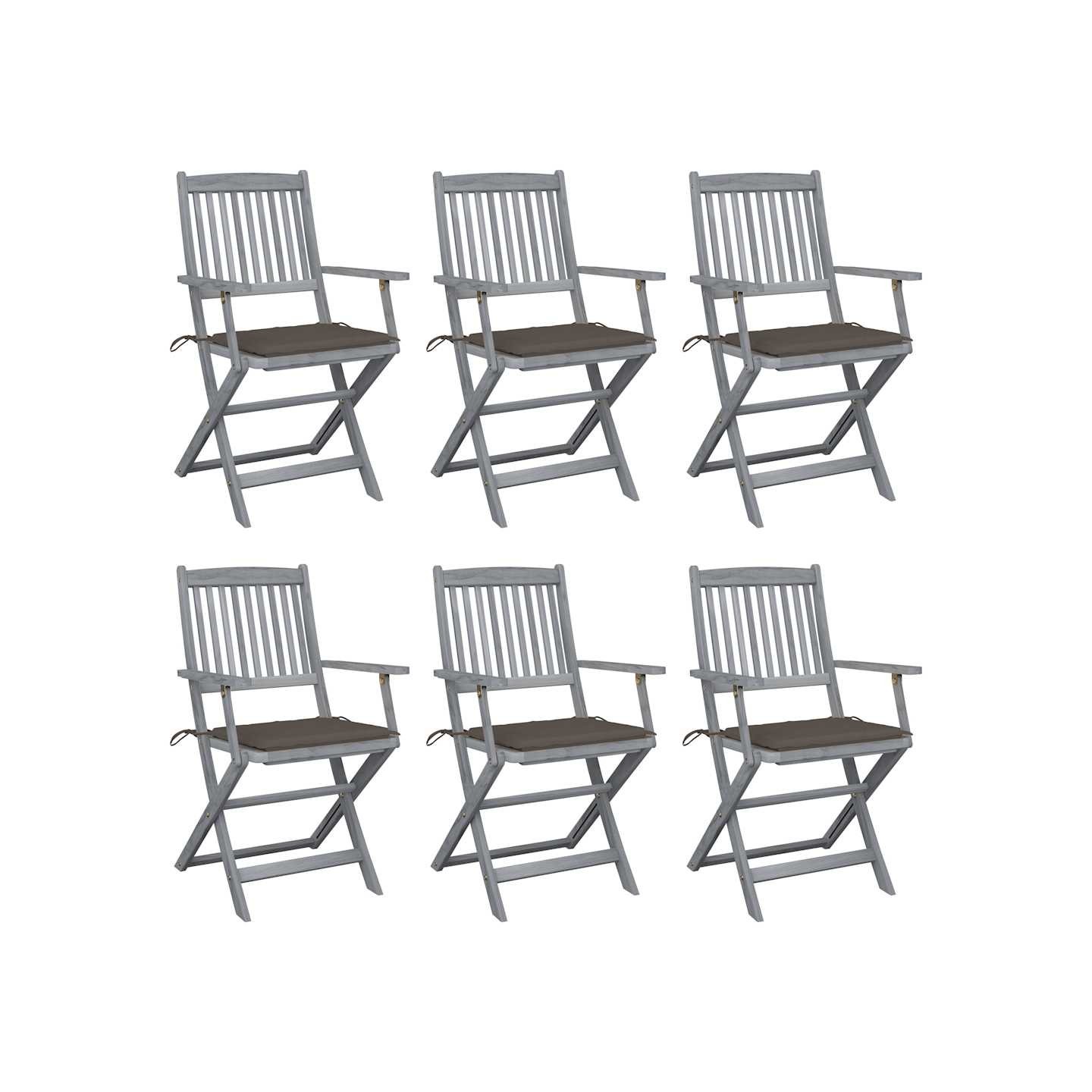 Chaises pliantes 6 pièces avec coussins en bois d'acacia massif