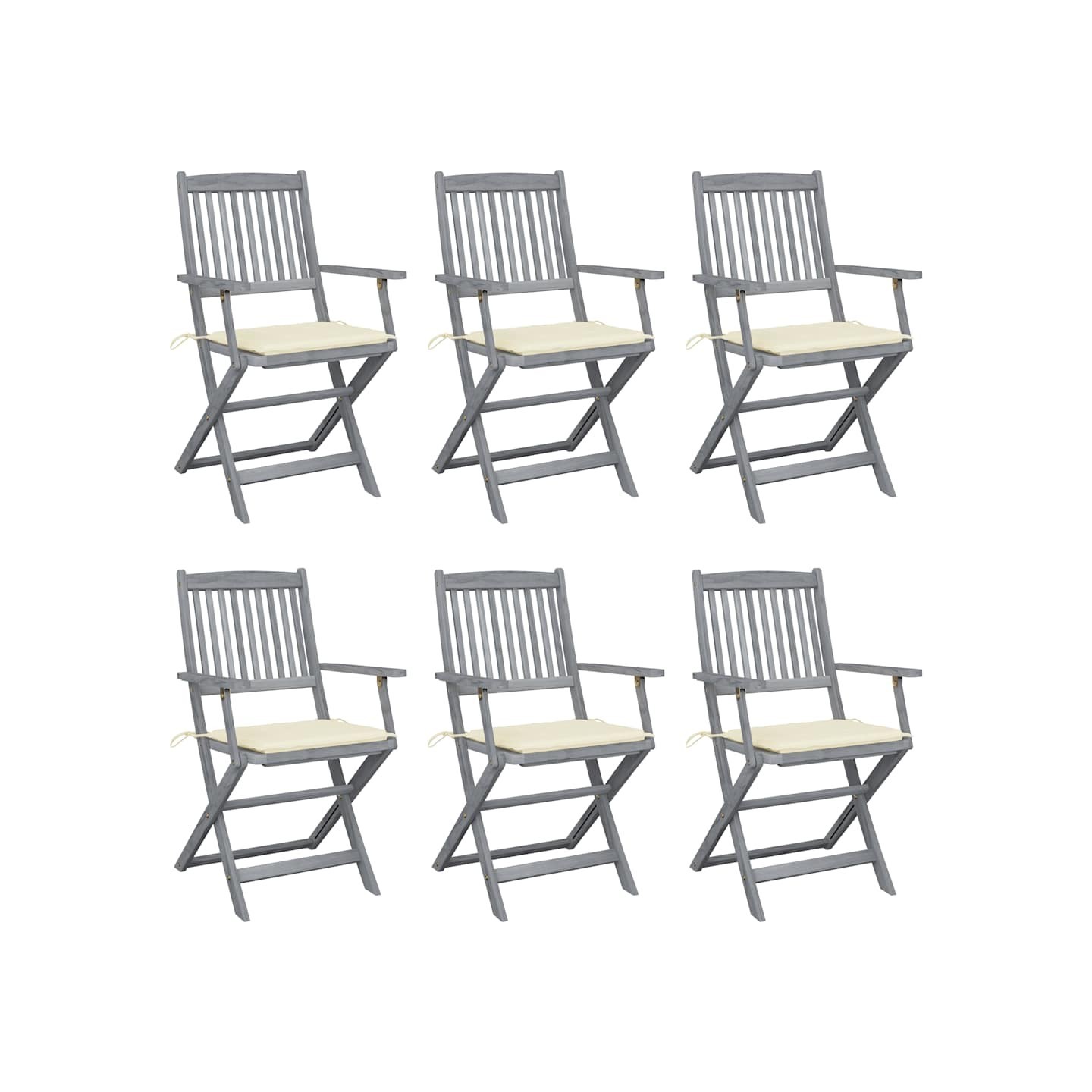 Chaises pliantes 6 pièces avec coussins en bois d'acacia massif