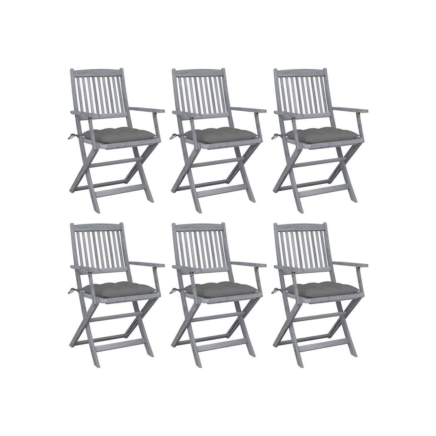Chaises pliantes 6 pièces avec coussins en bois d'acacia massif
