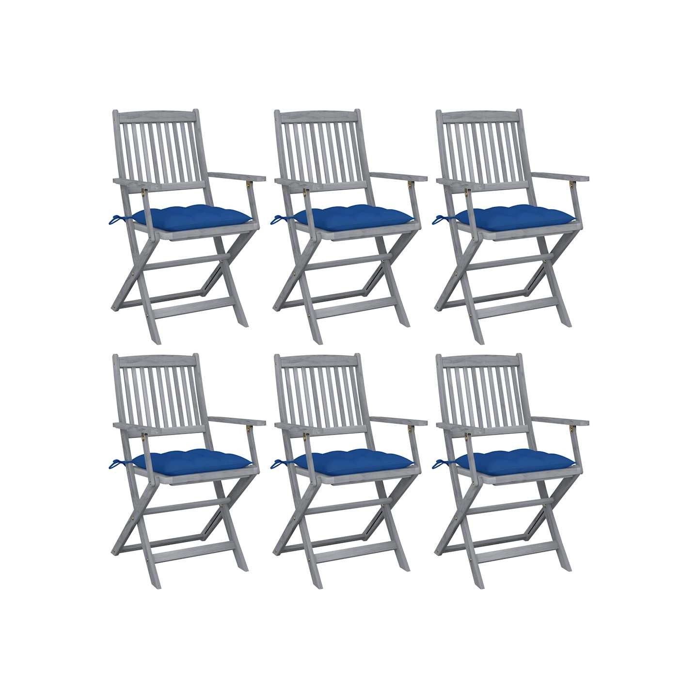 Chaises pliantes 6 pièces avec coussins en bois d'acacia massif