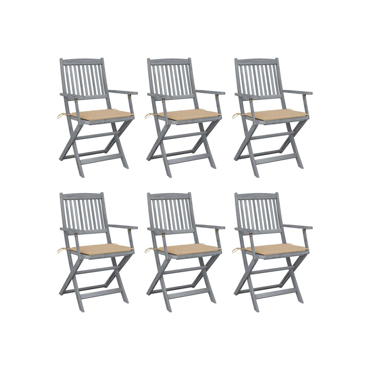 Chaises pliantes 6 pièces avec coussins en bois d'acacia massif