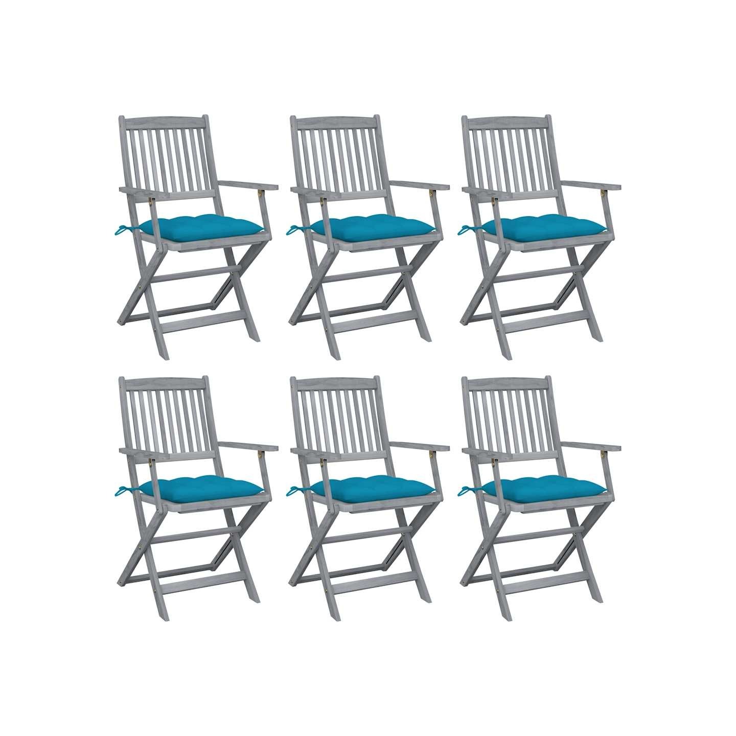 Chaises pliantes 6 pièces avec coussins en bois d'acacia massif
