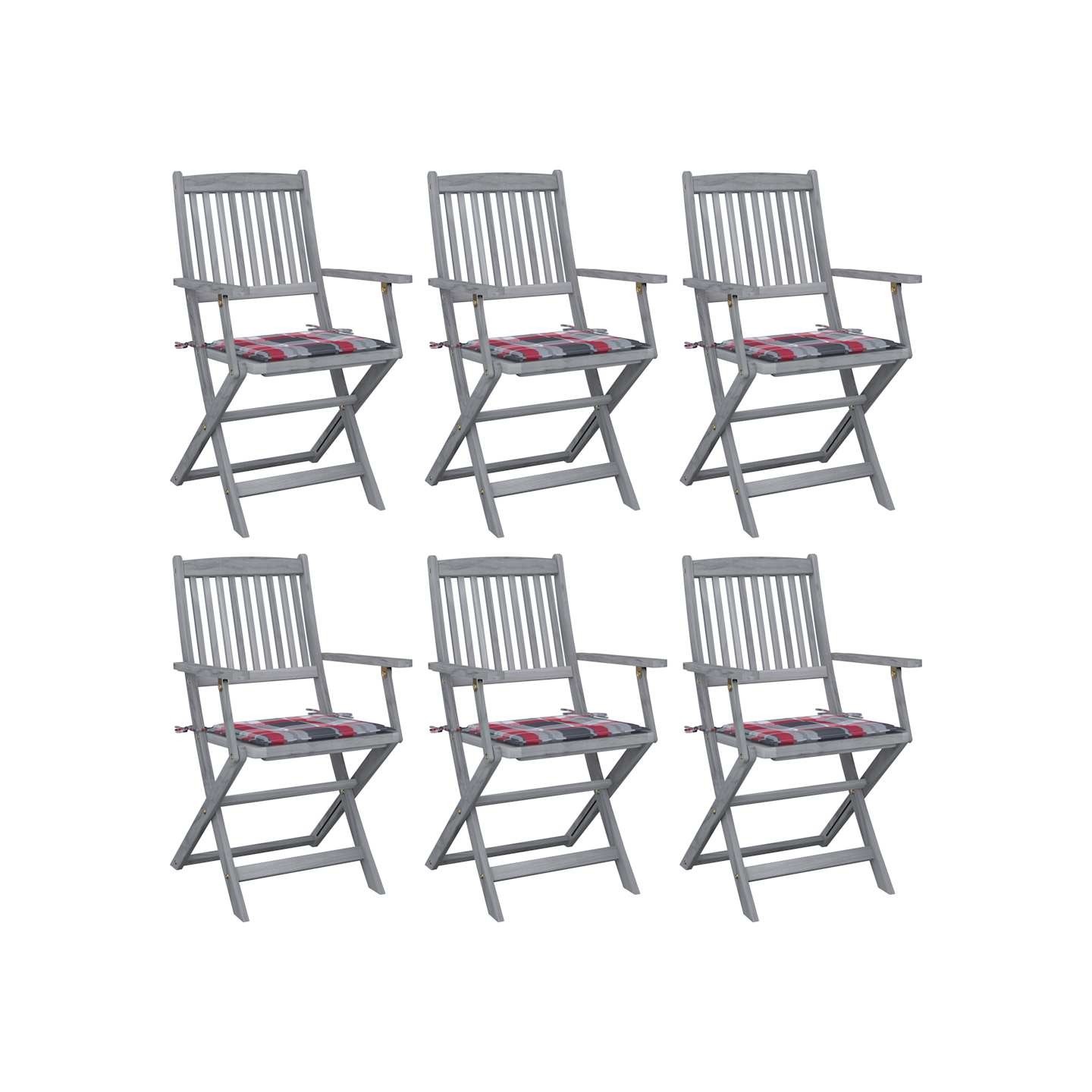 Chaises pliantes 6 pièces avec coussins en bois d'acacia massif