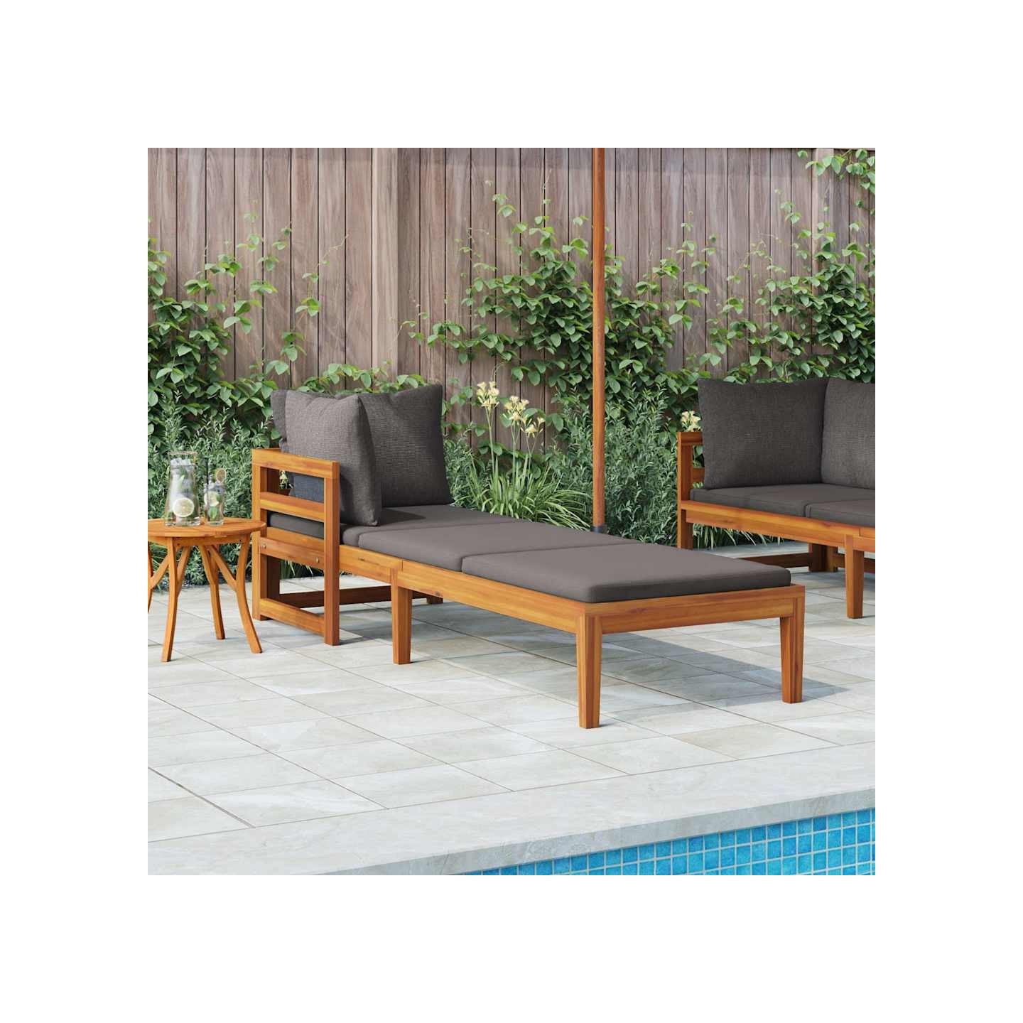 Chaise longue avec 1 accoudoir Gris foncé Bois d'acacia solide