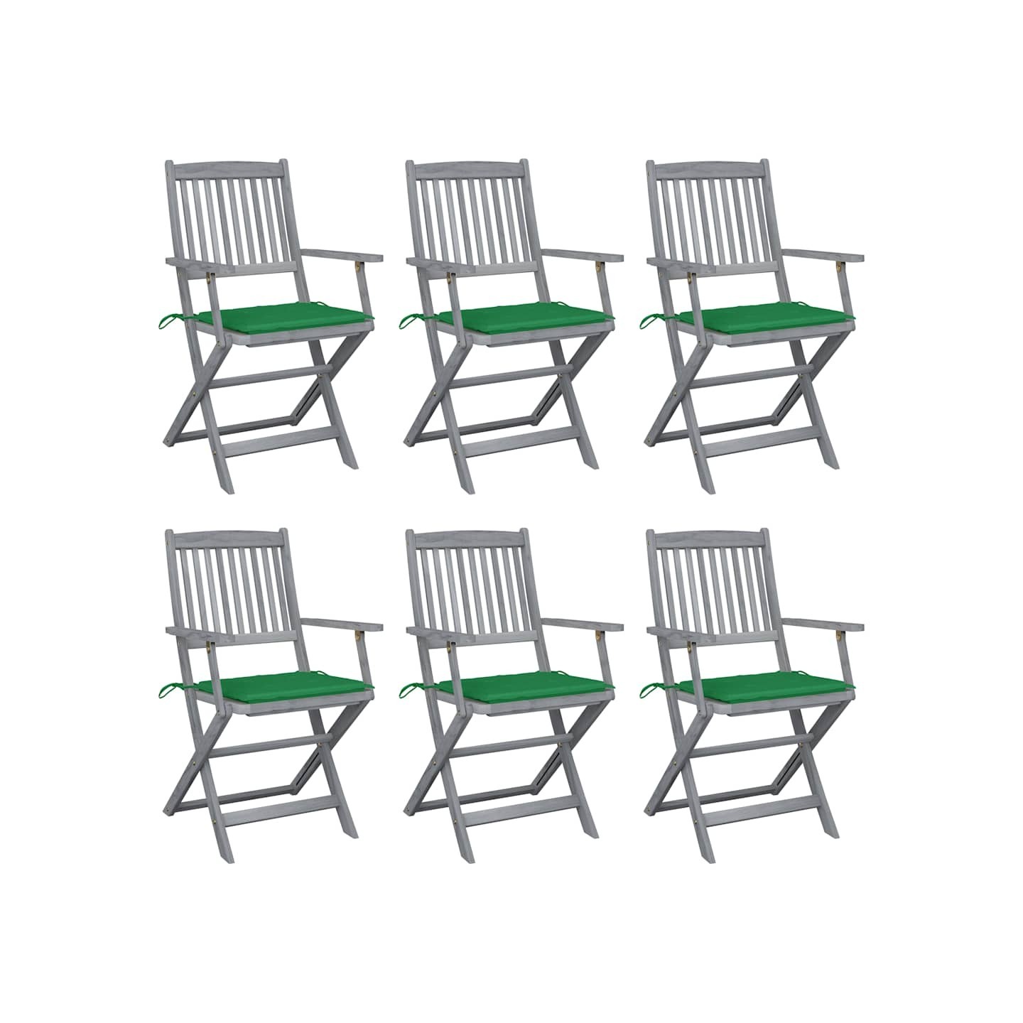 Chaises pliantes 6 pièces avec coussins en bois d'acacia massif