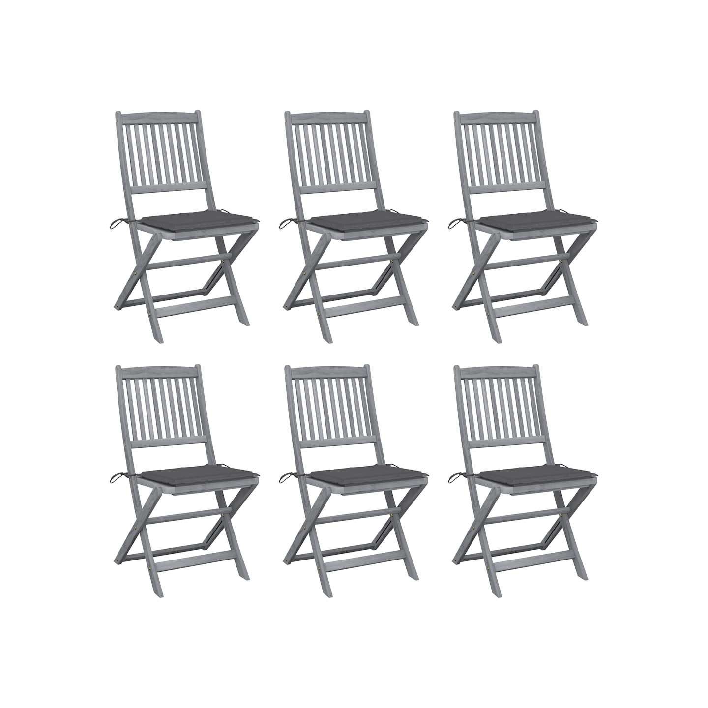 Chaises pliantes 6 pièces avec coussins en bois d'acacia massif