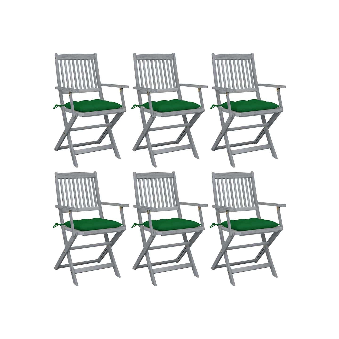 Chaises pliantes 6 pièces avec coussins en bois d'acacia massif