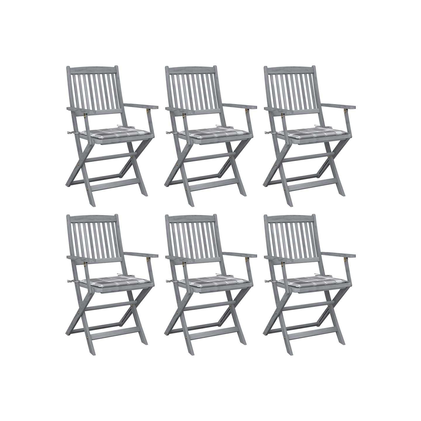 Chaises pliantes 6 pièces avec coussins en bois d'acacia massif