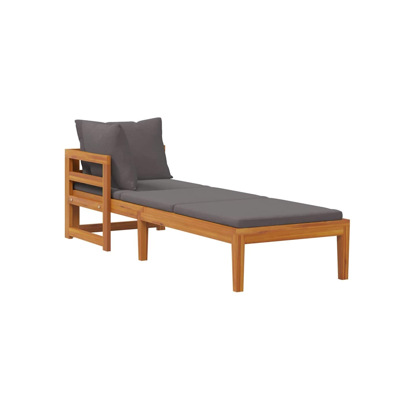 Chaise longue avec 1 accoudoir Gris foncé Bois d'acacia solide
