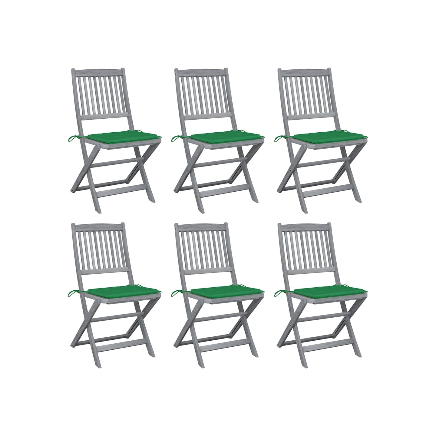 Chaises pliantes 6 pièces avec coussins en bois d'acacia massif
