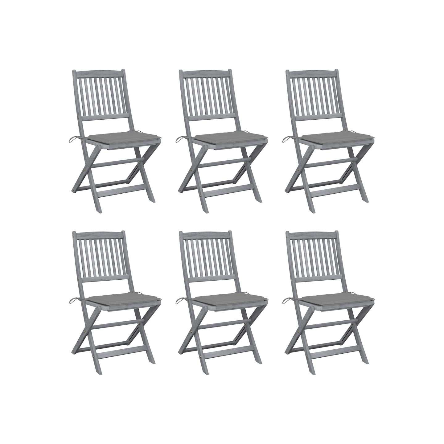 Chaises pliantes 6 pièces avec coussins en bois d'acacia massif