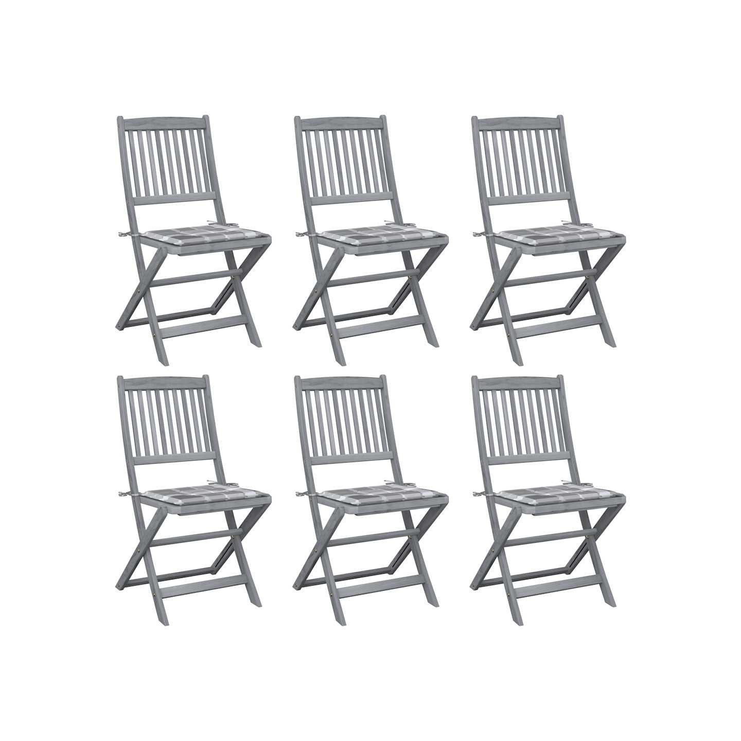 Chaises pliantes 6 pièces avec coussins en bois d'acacia massif