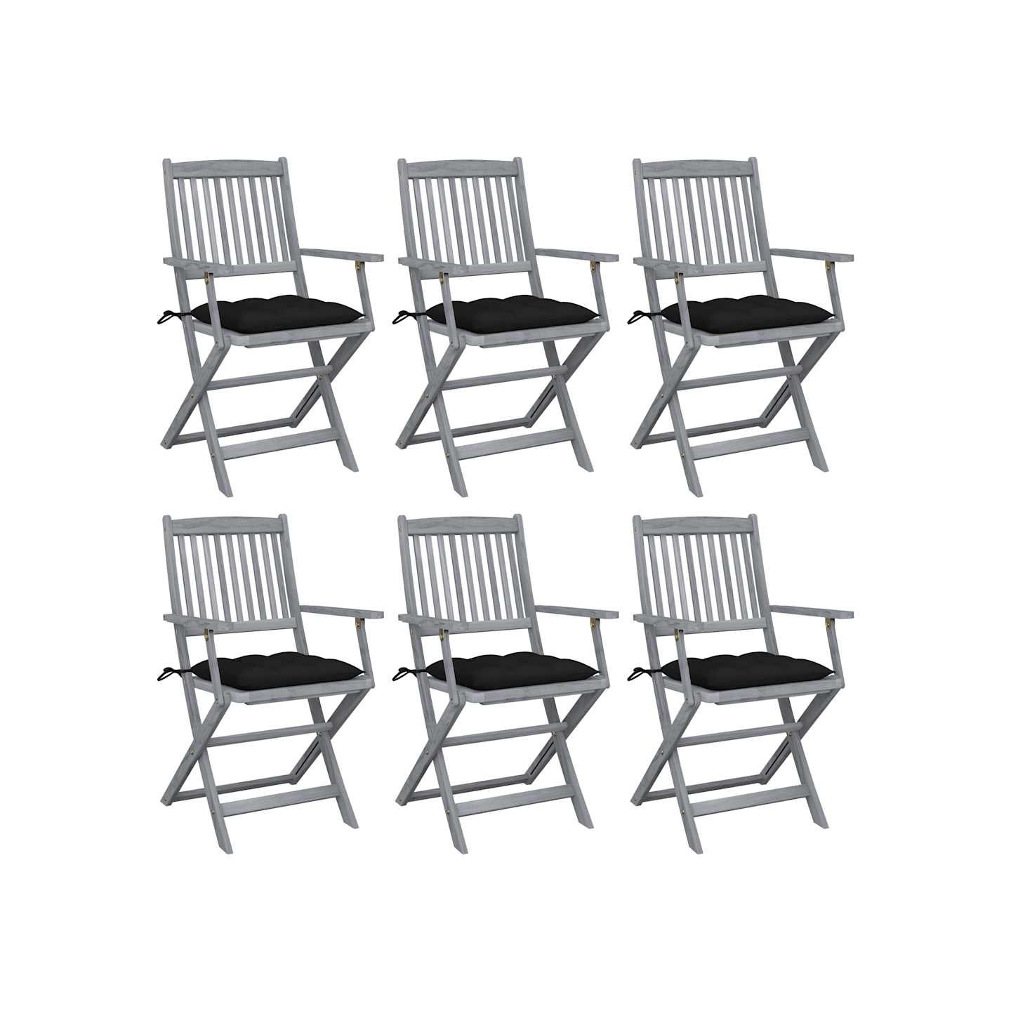 Chaises pliantes 6 pièces avec coussins en bois d'acacia massif