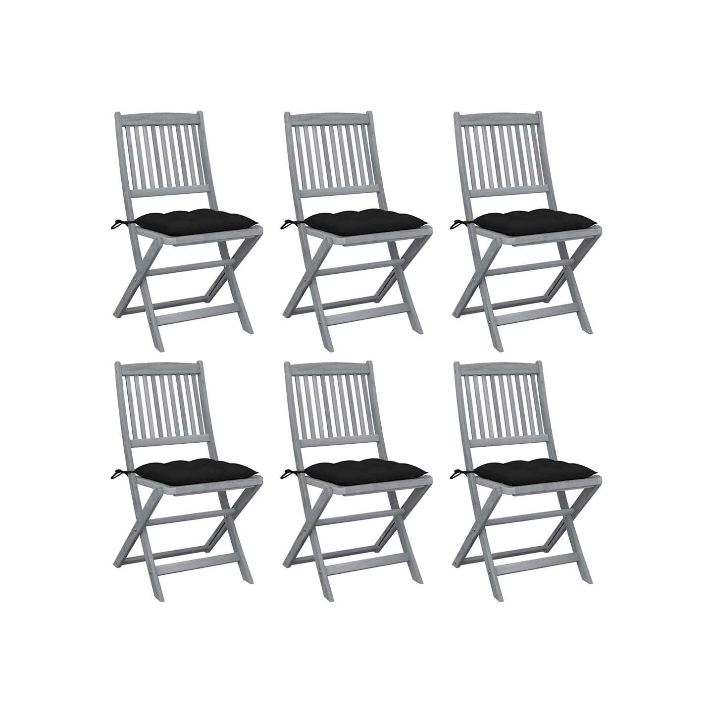 Chaises pliantes 6 pièces avec coussins en bois d'acacia massif