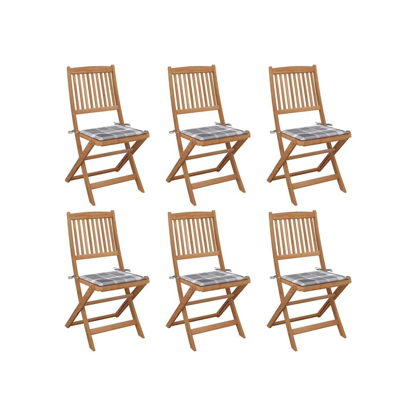 Chaises pliantes 6 pièces avec coussins en bois d'acacia massif