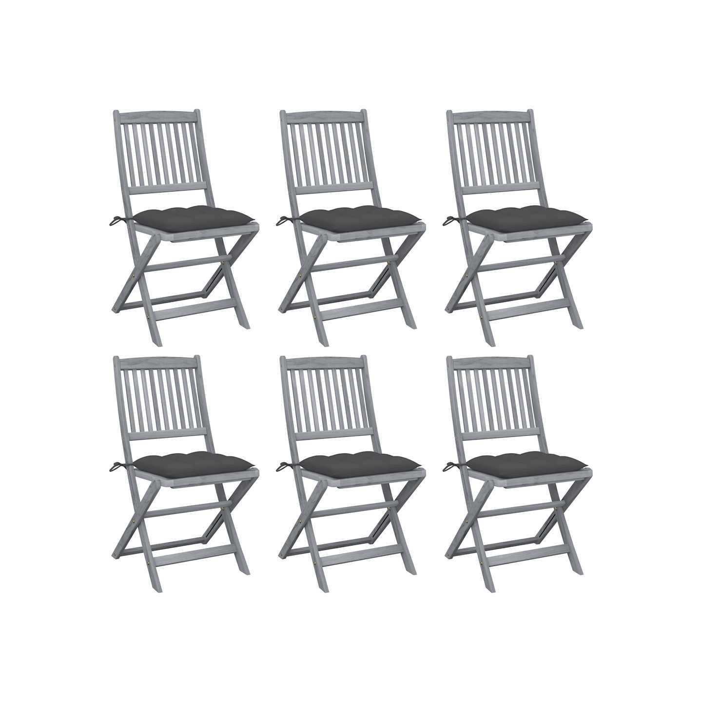 Chaises pliantes 6 pièces avec coussins en bois d'acacia massif