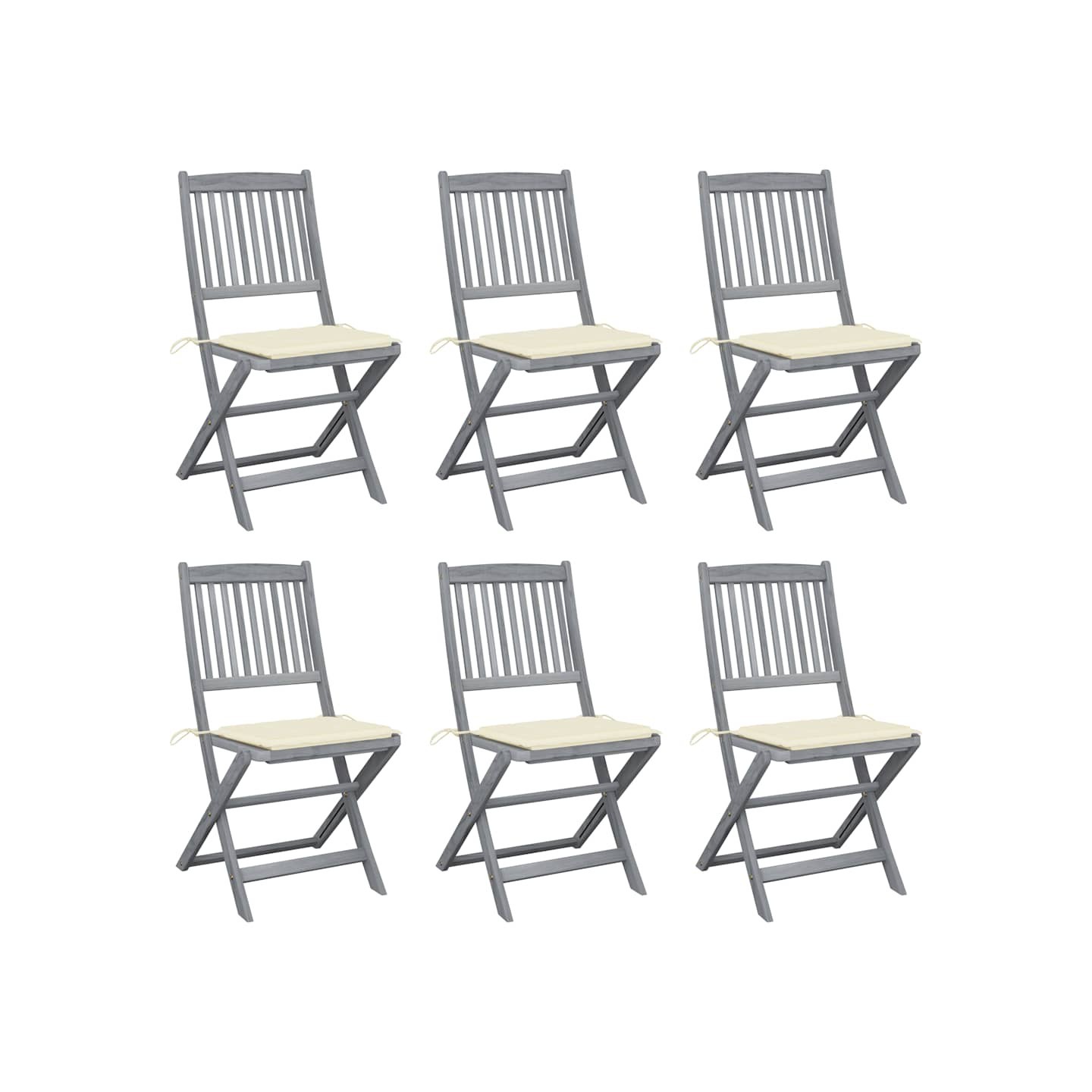 Chaises pliantes 6 pièces avec coussins en bois d'acacia massif