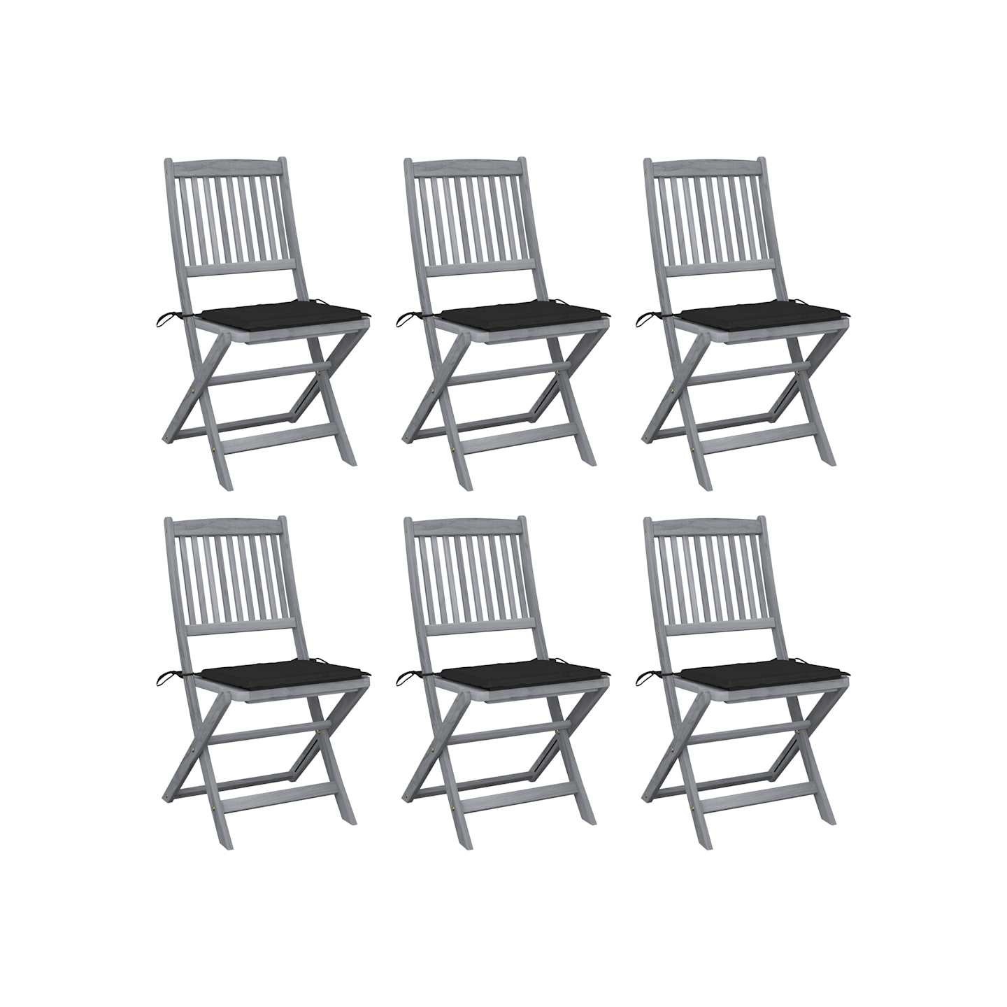 Chaises pliantes 6 pièces avec coussins en bois d'acacia massif