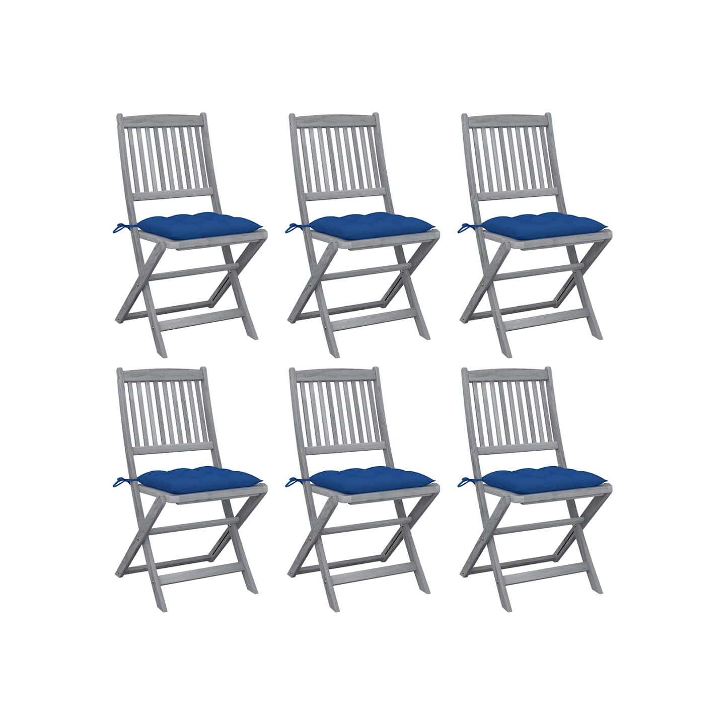 Chaises pliantes 6 pièces avec coussins en bois d'acacia massif