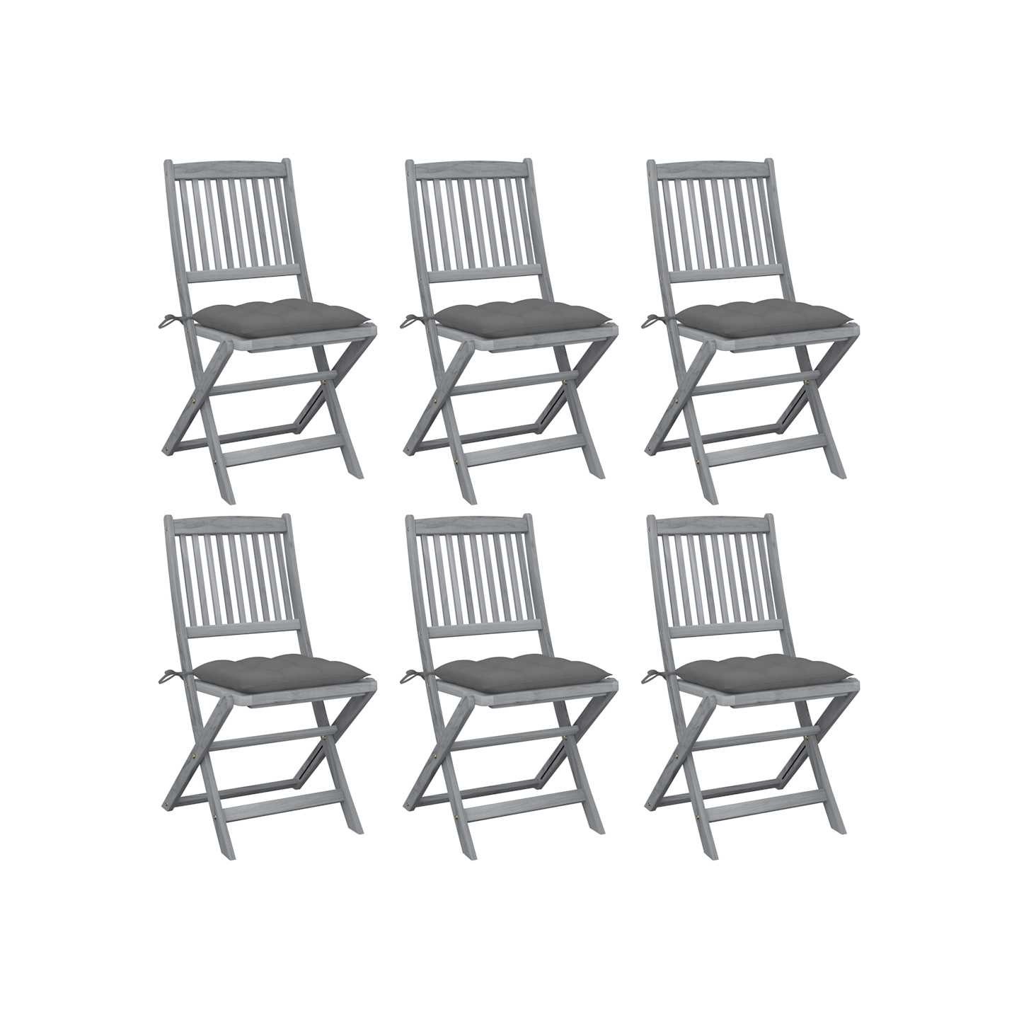 Chaises pliantes 6 pièces avec coussins en bois d'acacia massif