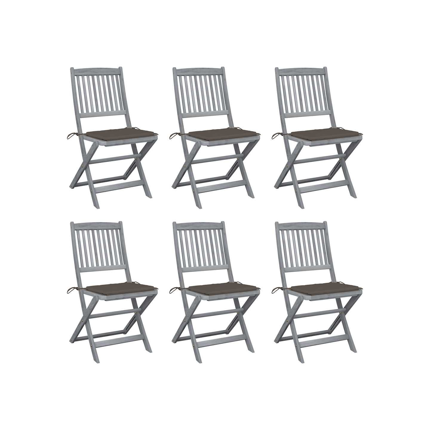 Chaises pliantes 6 pièces avec coussins en bois d'acacia massif
