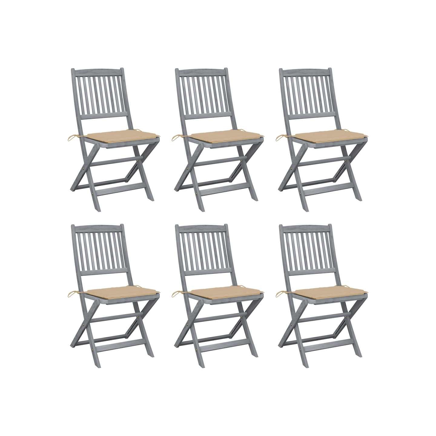 Chaises pliantes 6 pièces avec coussins en bois d'acacia massif